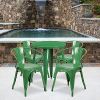 Flash Furniture CH-51080TH-4-18ARM-GN-GG 24" Round Metal Table Set with Arm Chairs in Green